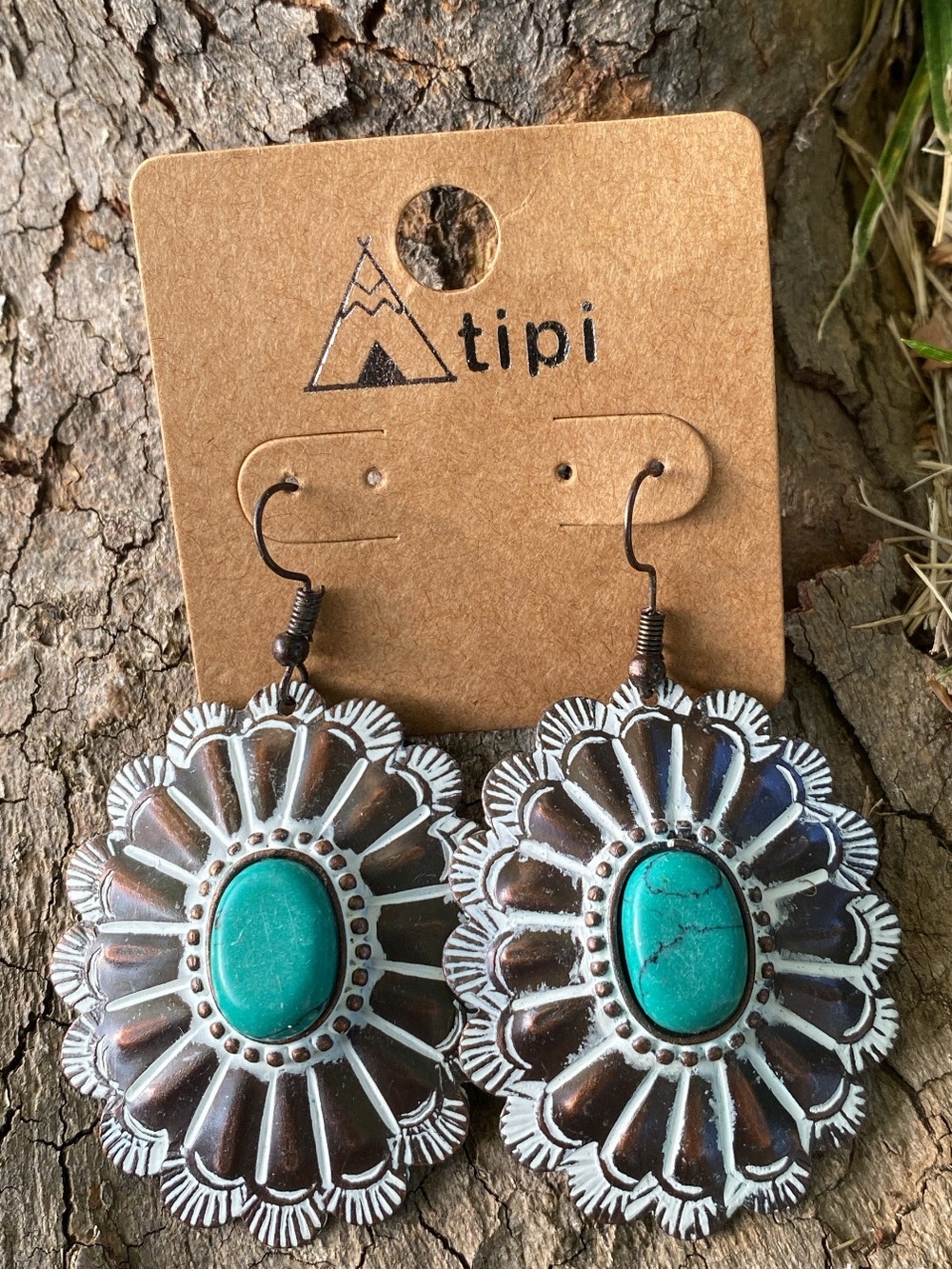 Turquoise and Silver Floral Drop Earrings